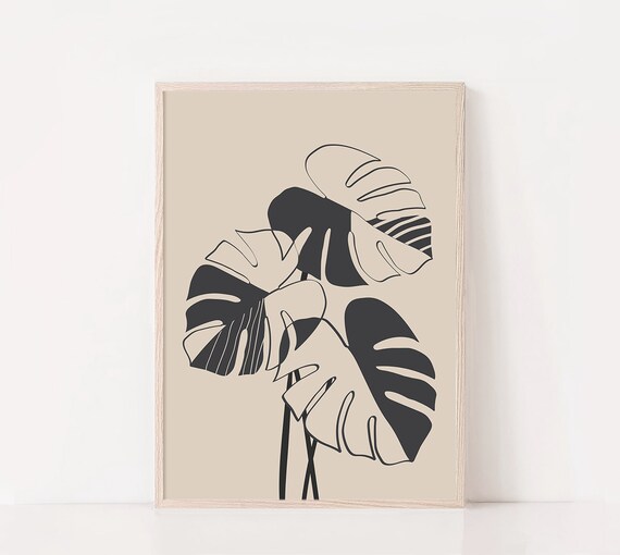Black Monstera Line Art Print Black Line Art Print Botanical Poster Abstract Wall Art Minimalist Print Living Room Wall Art