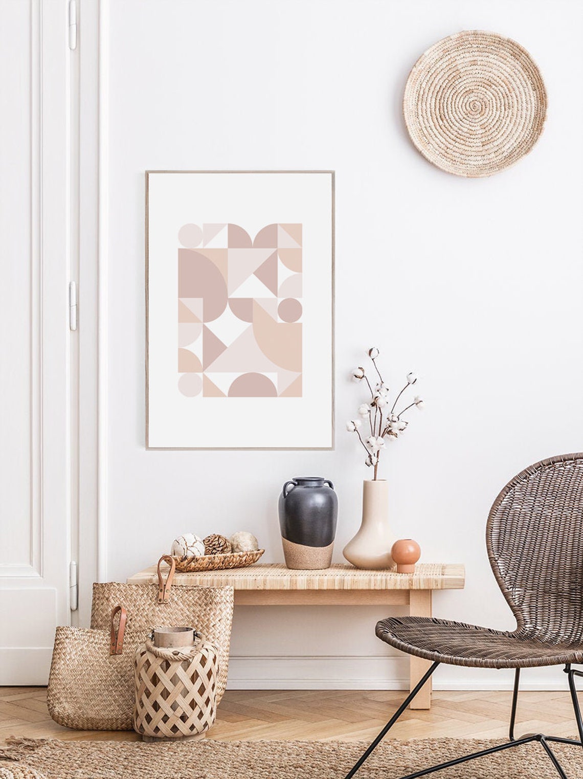 Blush Geometric Mosaic Circles Triangles Bauhaus Modern Minimal Poster - Image 3