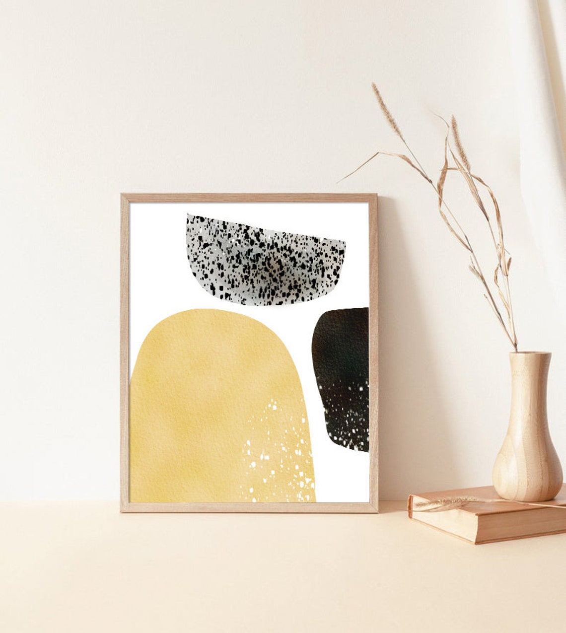 Mustard Arch with Speckled Black Shapes Modern Abstract Texture Poster - Image 2