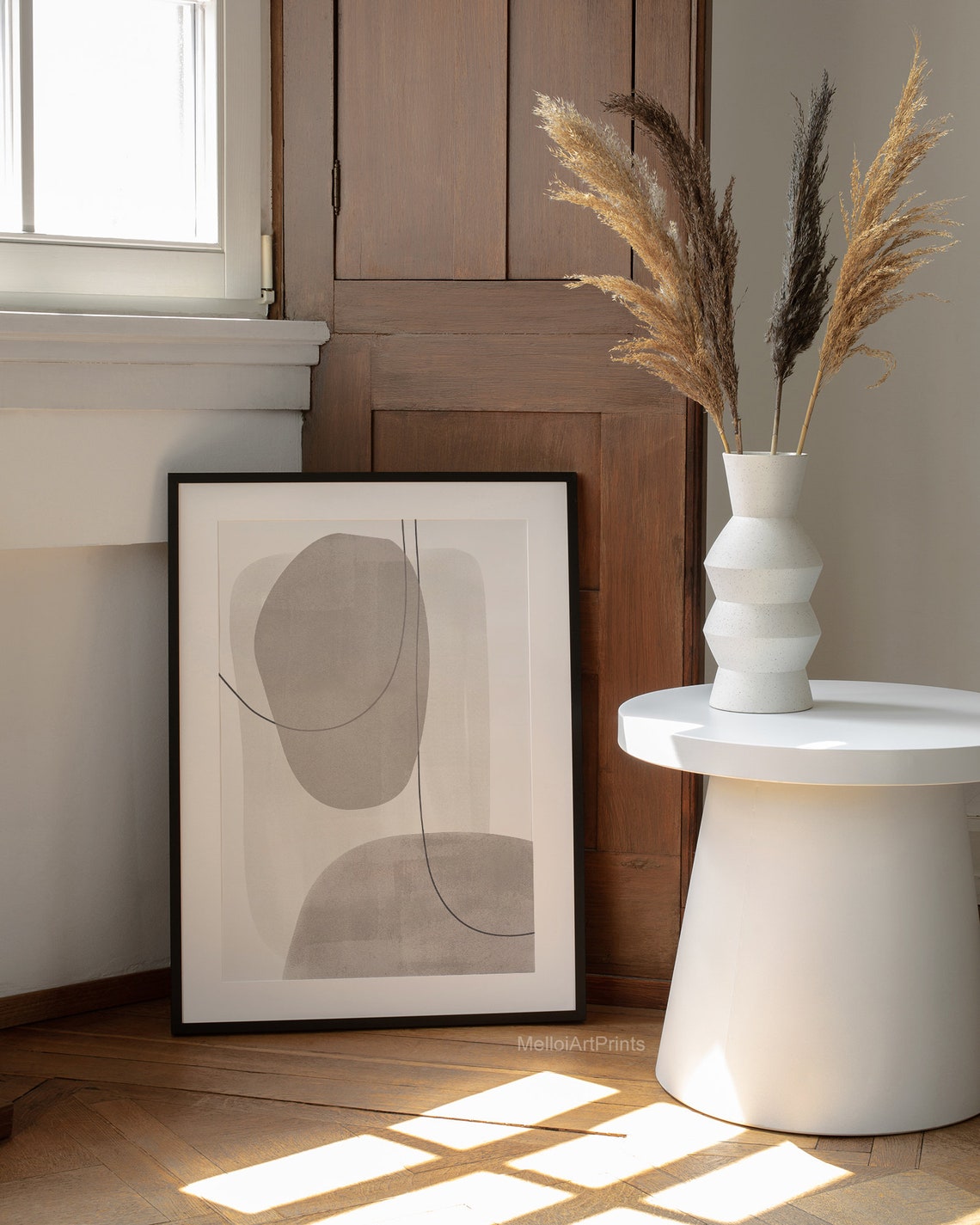 Gray Geometric Shapes Line Art Minimalist Neutral Abstract Poster - Image 3
