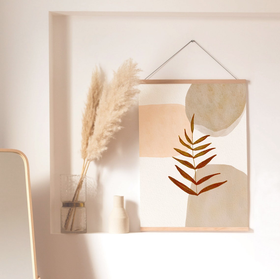 Brown Fern Leaf Beige Shapes Minimalist Botanical Wall Poster - Image 2