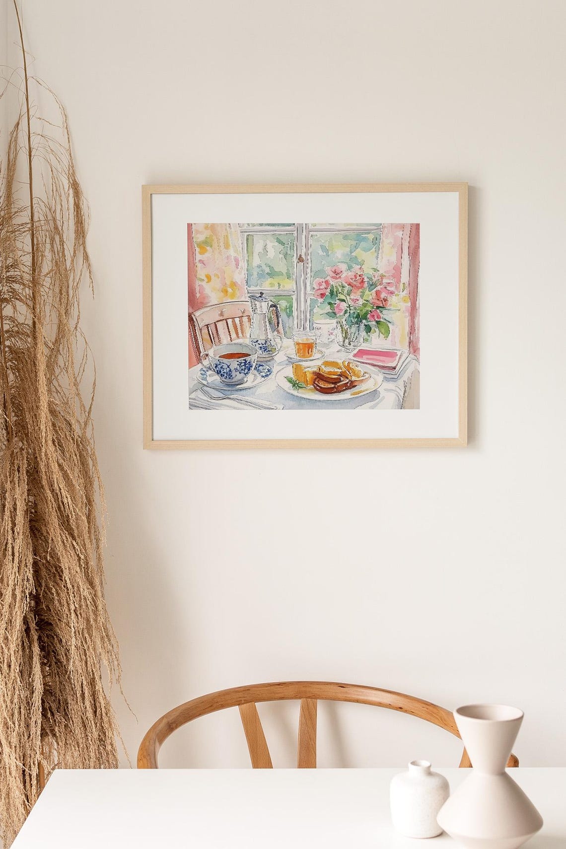 Morning Tea and Crepes With Roses by a Sunny Window Watercolor Print - Image 2
