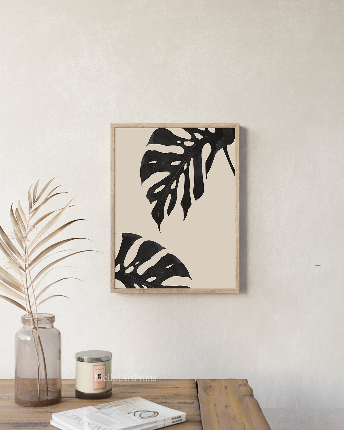 Black Monstera Leaf Print Tropical Wall Art Black Beige Palm Print Modern Wall Art Abstract Wall Art Minimalist Print - Image 3
