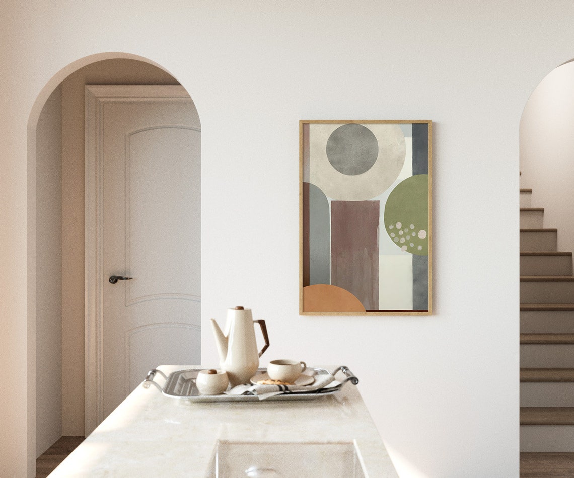 Earth Tone Mid Century Geometric Circles Textured Abstract Art Poster - Image 2