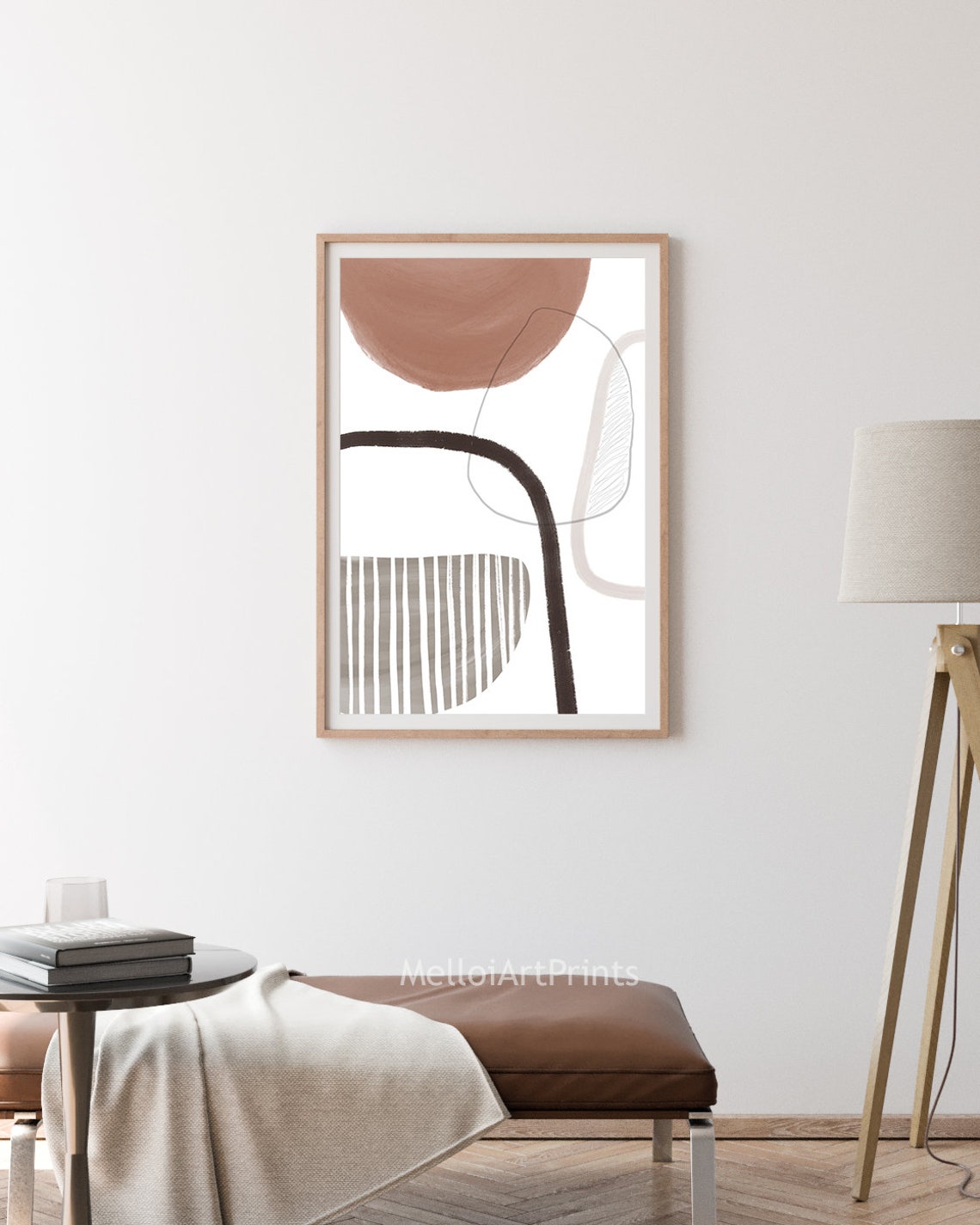 Terracotta Black Gray Abstract Geometric Line Composition Poster - Image 3
