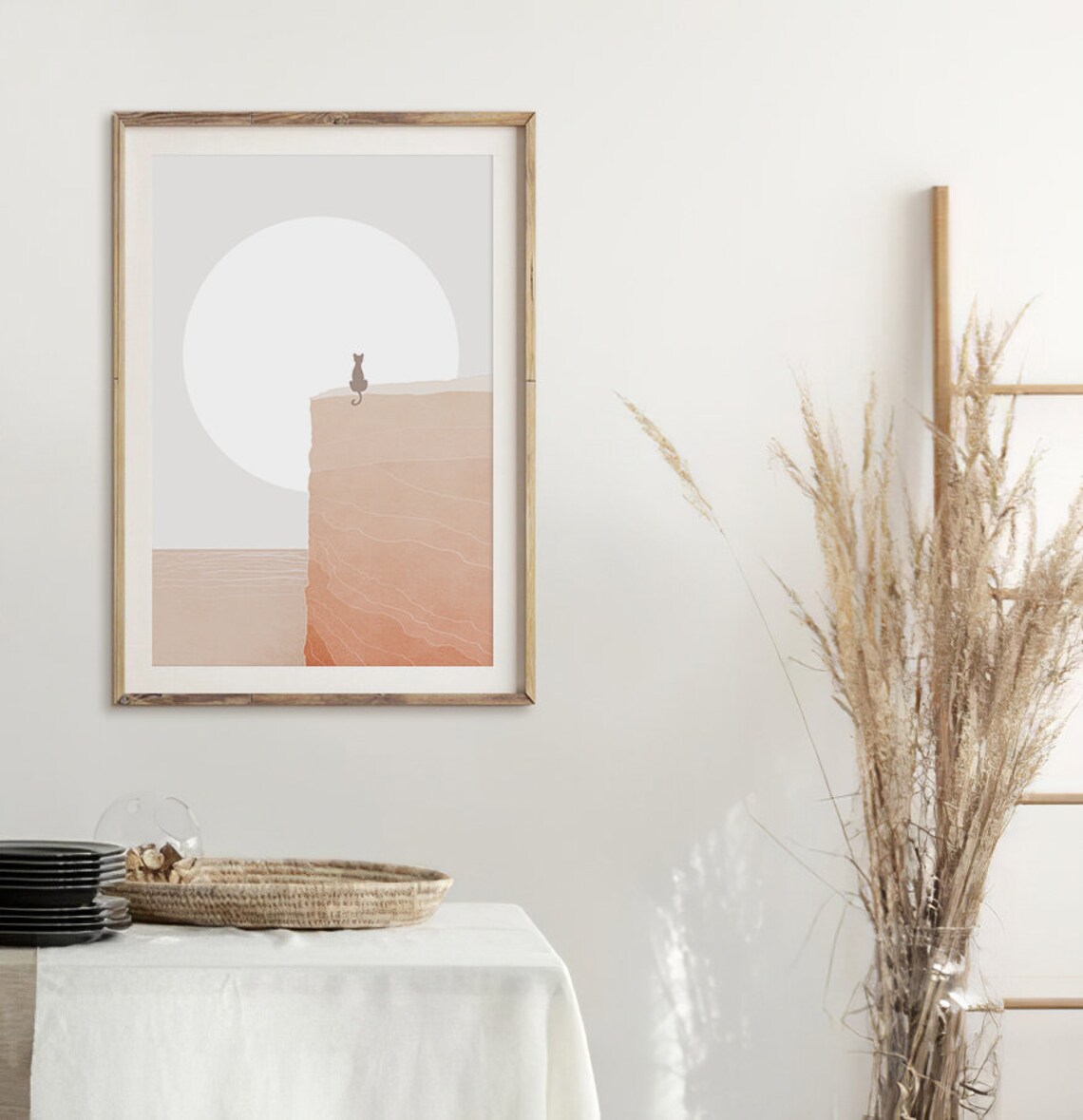 Moon And Cat Art Print, Neutral Boho Decor - Image 3