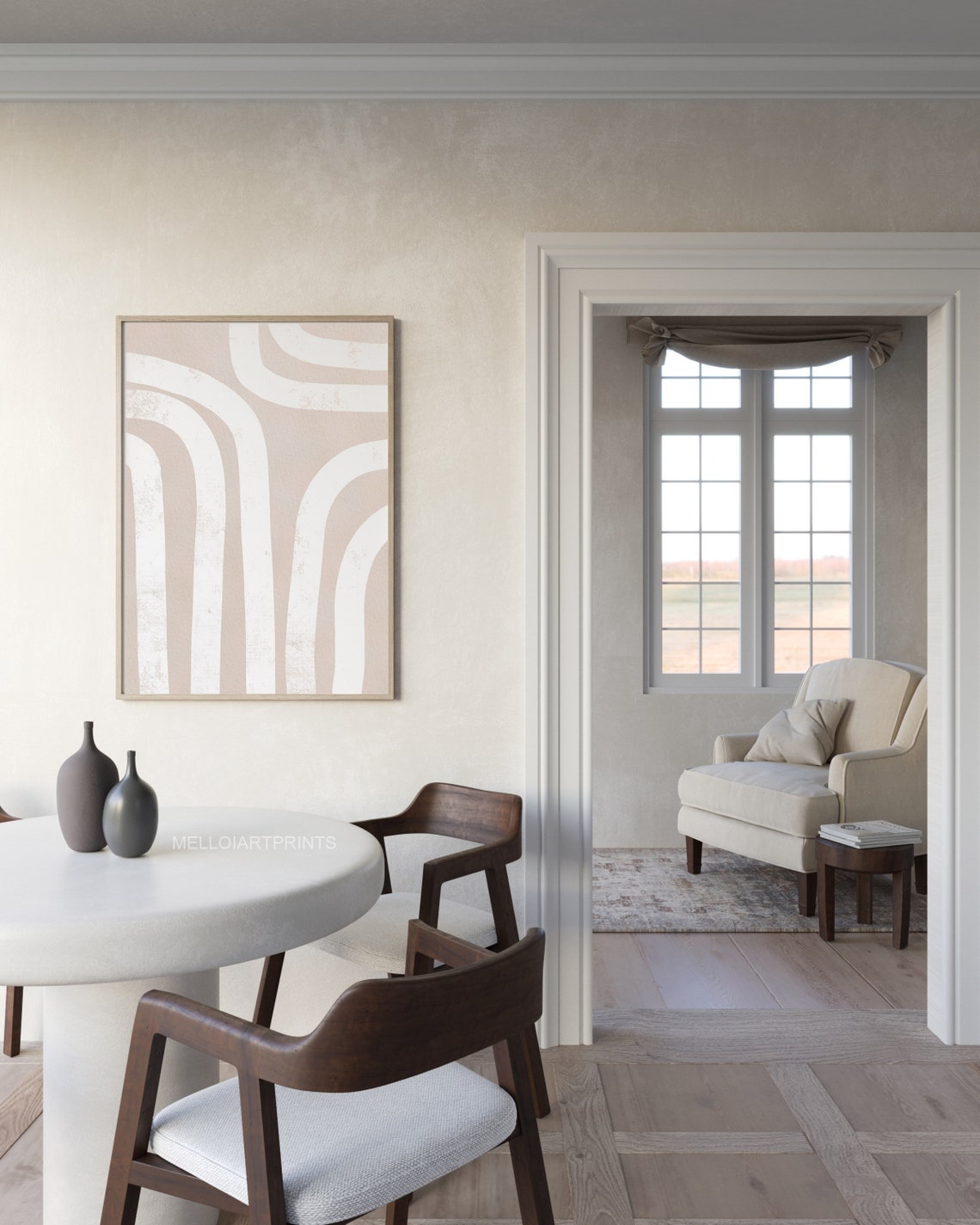 Beige White Curved Arch Lines Neutral Boho Abstract Wall Poster - Image 3