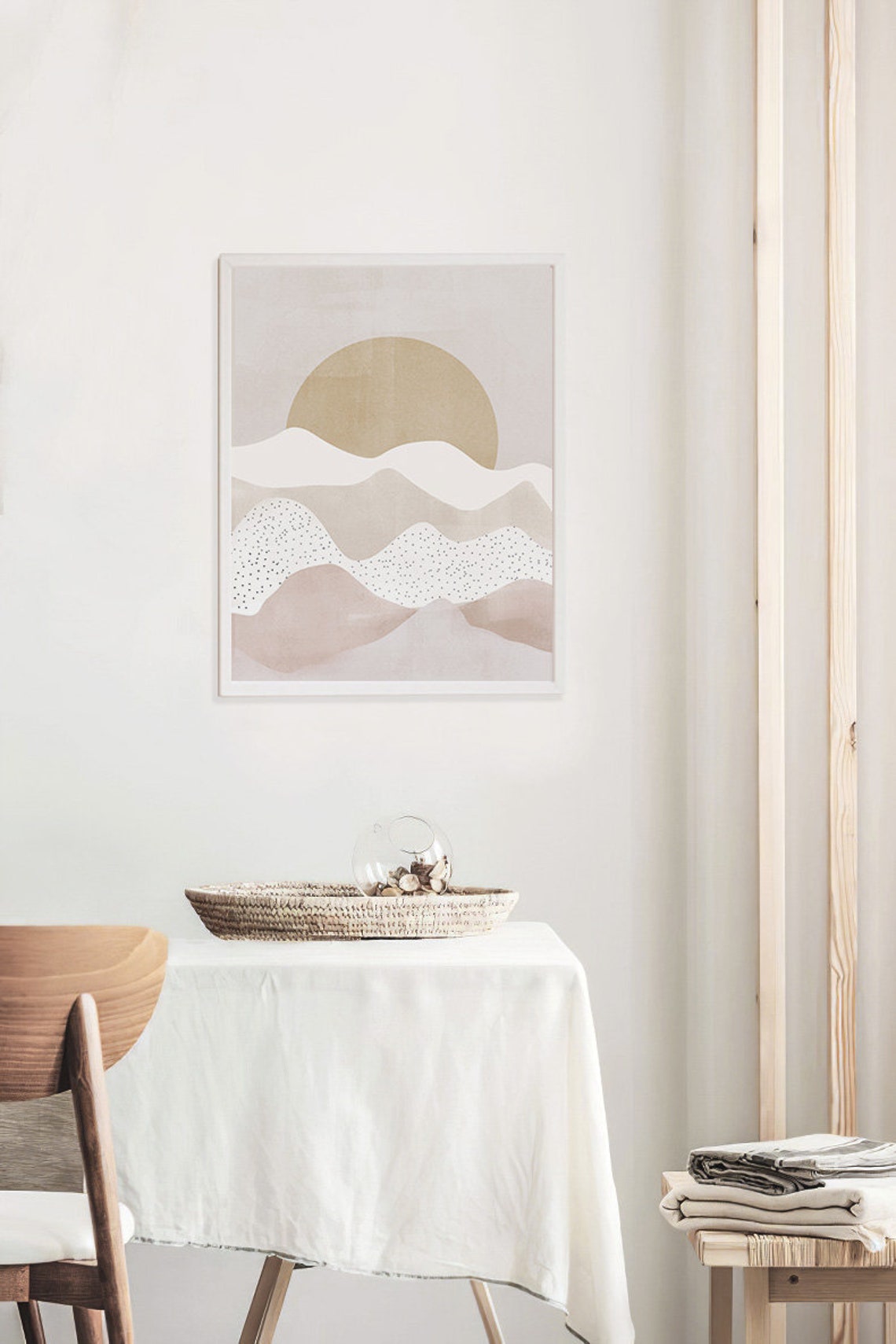 Abstract Sun Waves Beige Neutral Minimalist Landscape Poster - Image 3