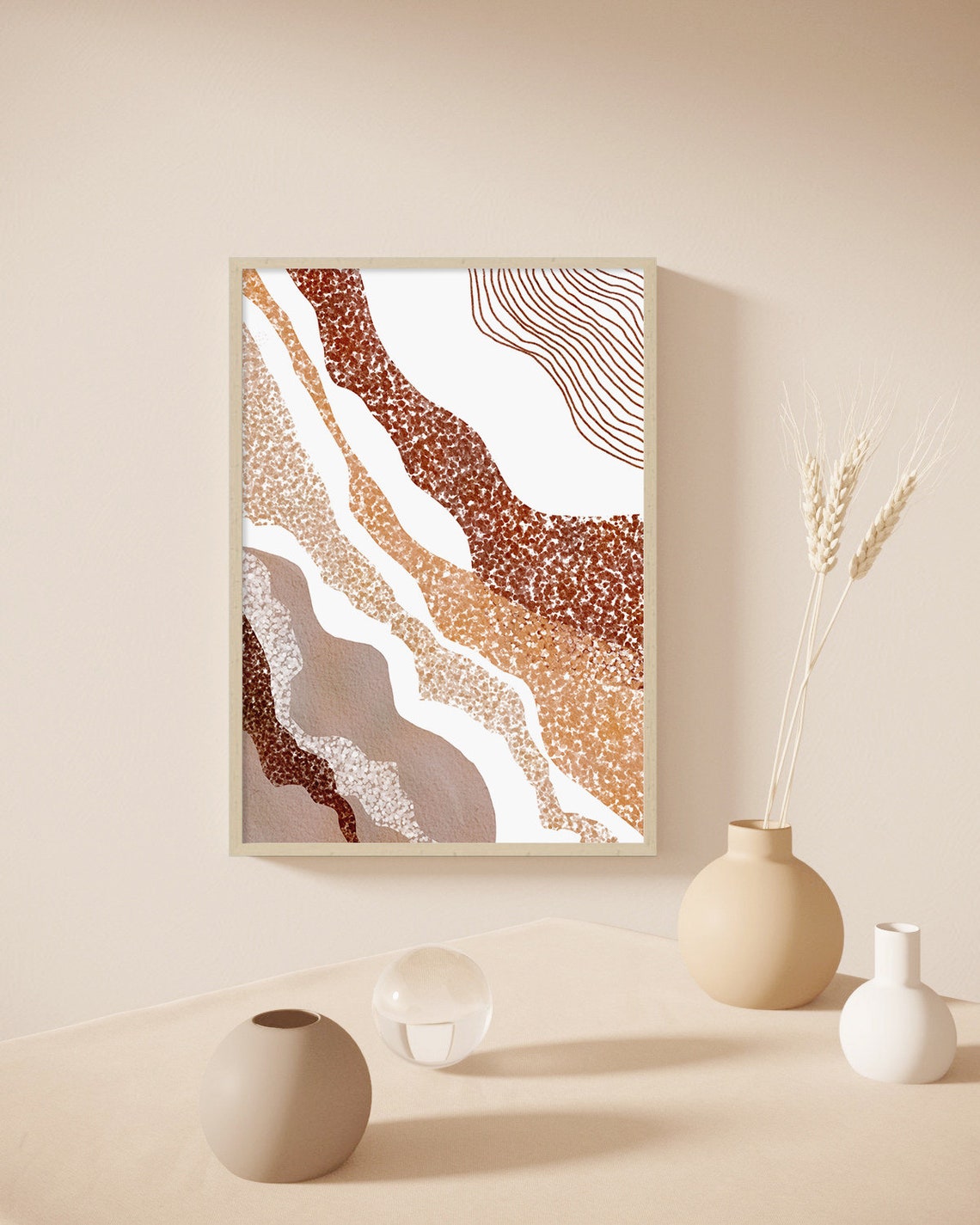 Rust Terracotta Diagonal Flow Lines Textured Earth Abstract Poster - Image 3