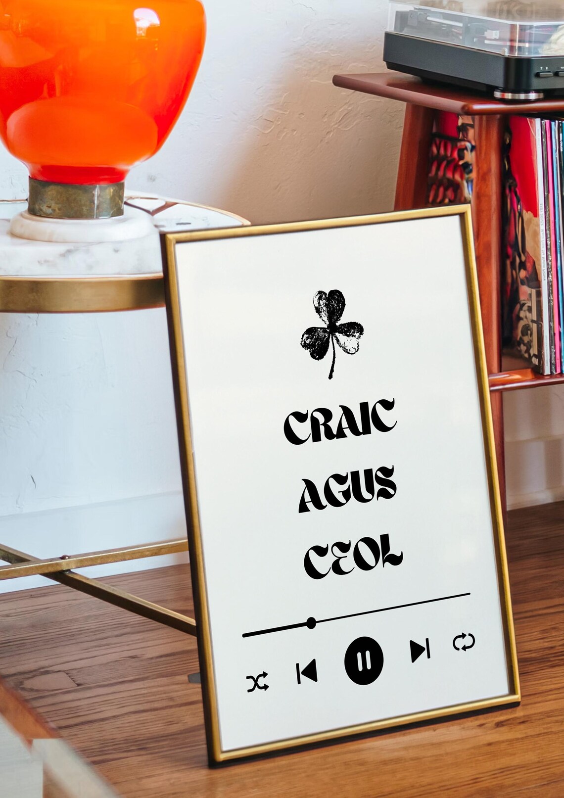 Craic Agus Ceol Shamrock Music Irish Quote Spotify Style Print - Image 3