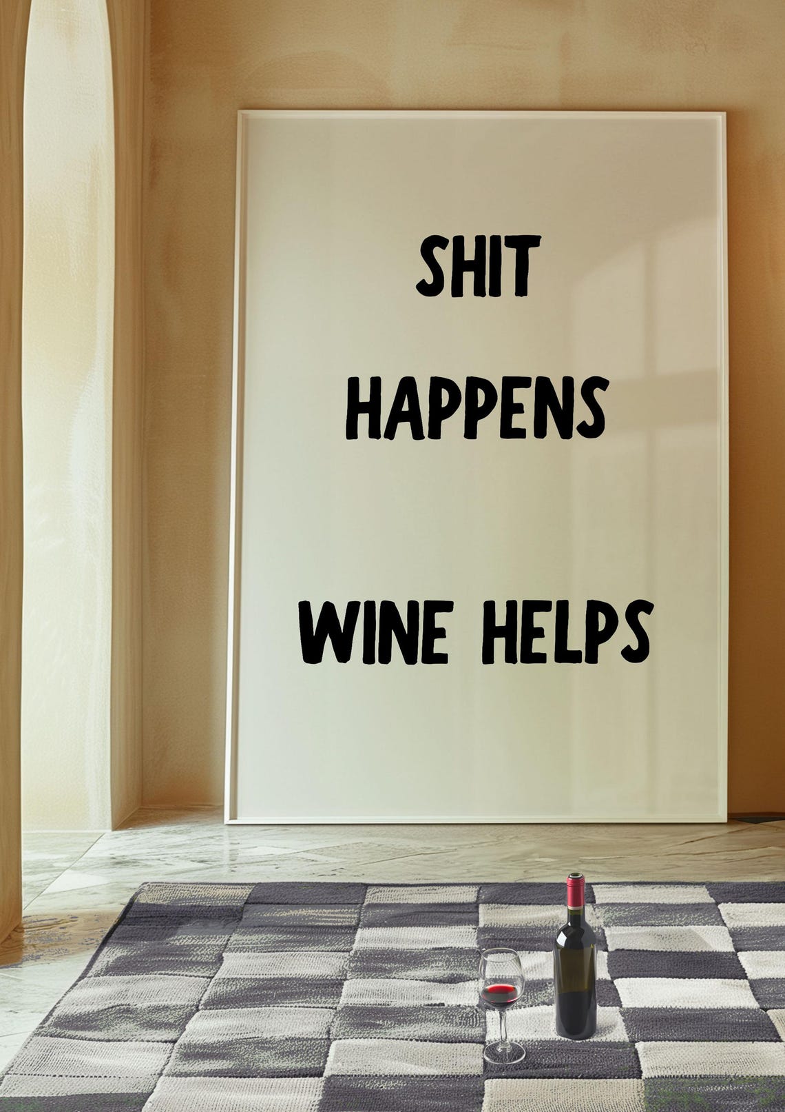 Funny Shit Happens Wine Helps Quote Typography Kitchen Print - Image 4