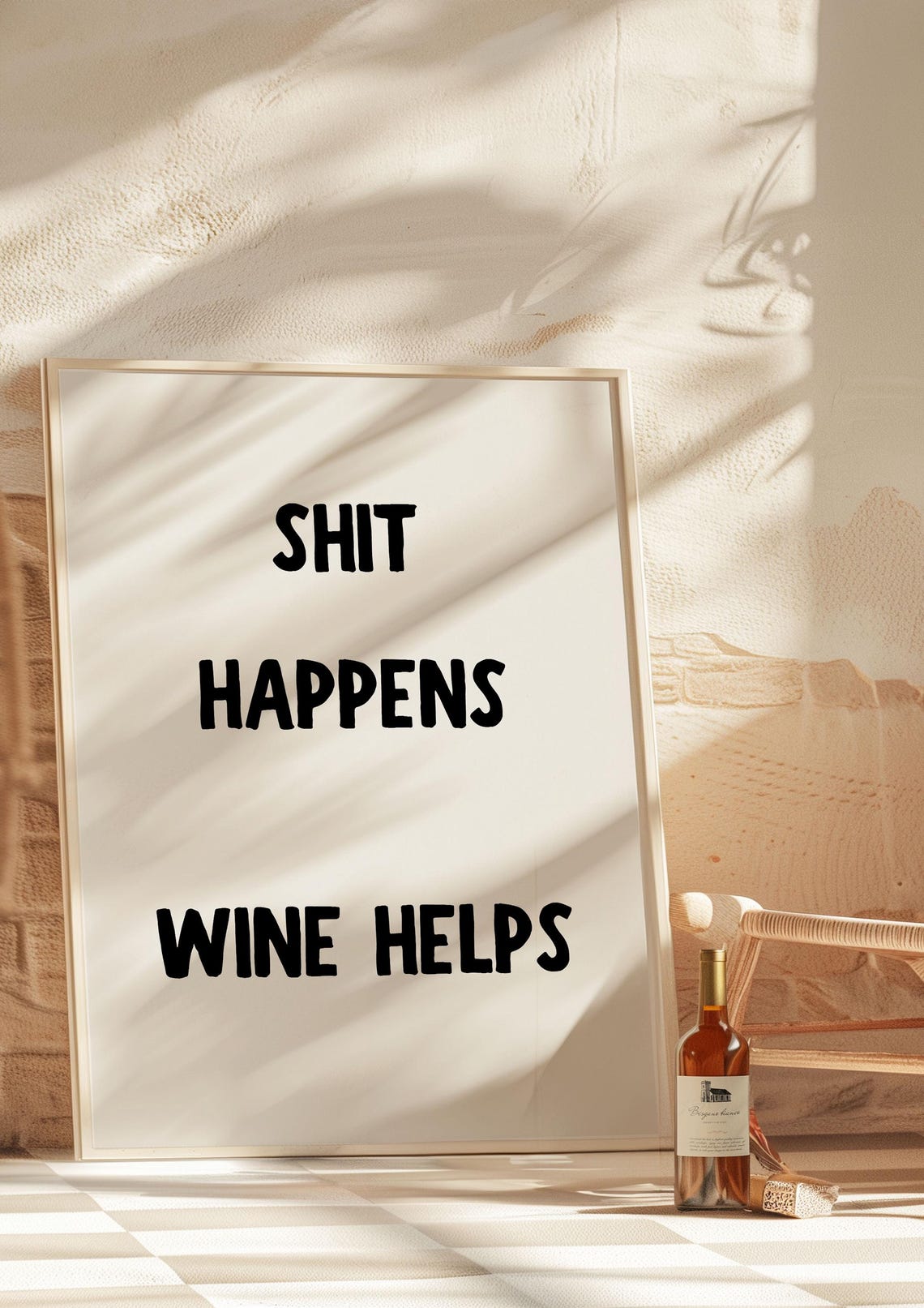 Funny Shit Happens Wine Helps Quote Typography Kitchen Print - Image 3