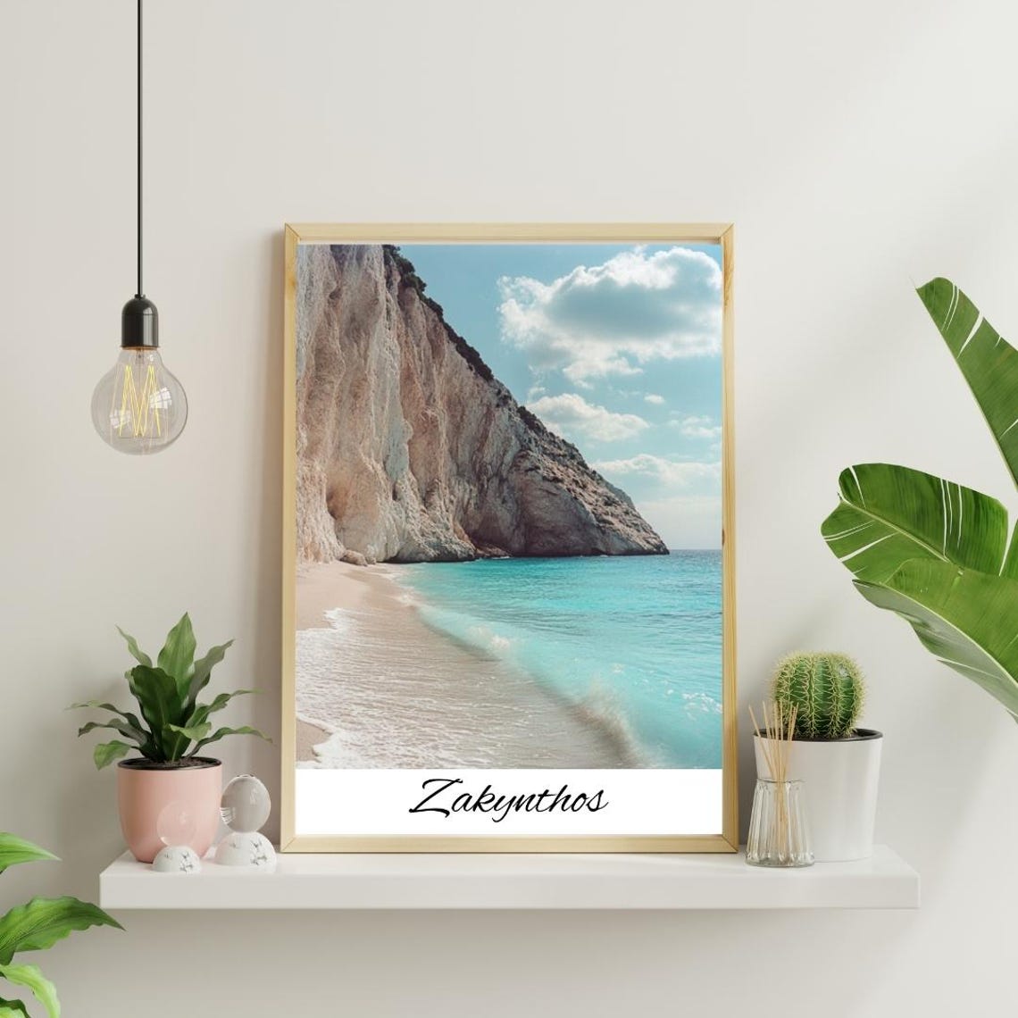 Zakynthos Greece Beach Cliffs Turquoise Sea Water Travel Poster