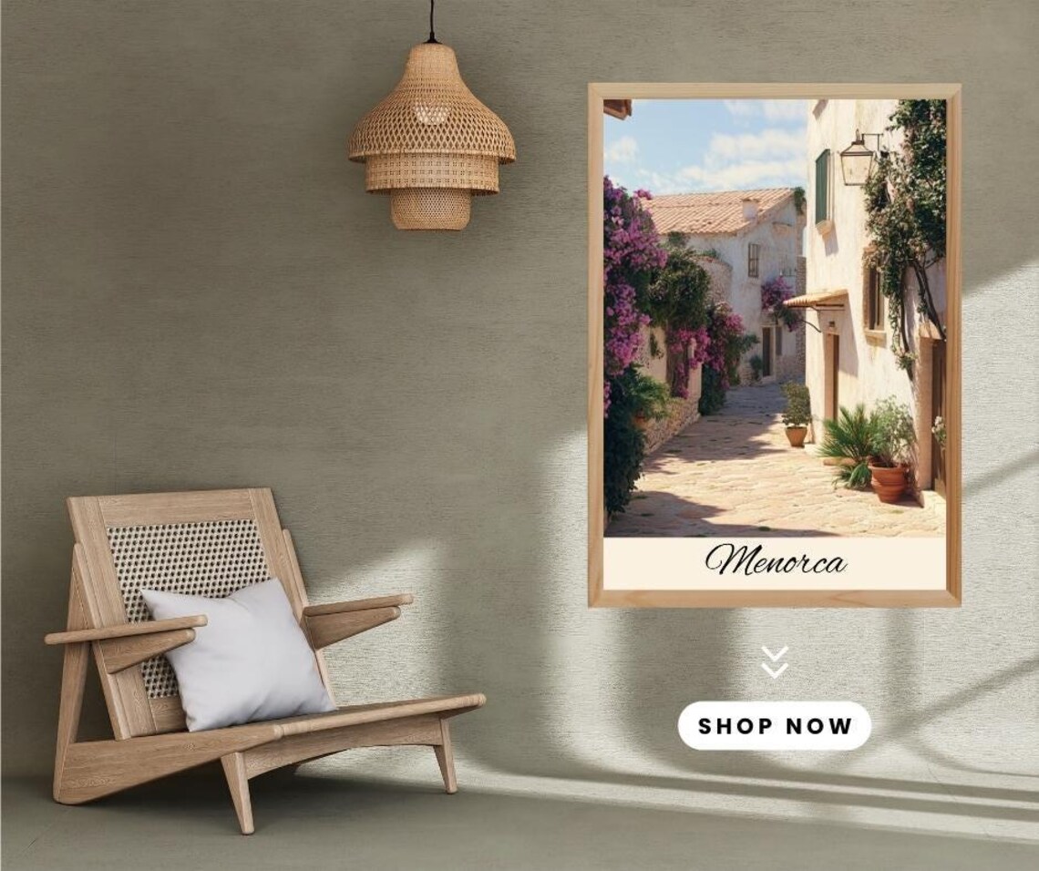 Menorca Spain Village Street Bougainvillea Travel Photo Poster