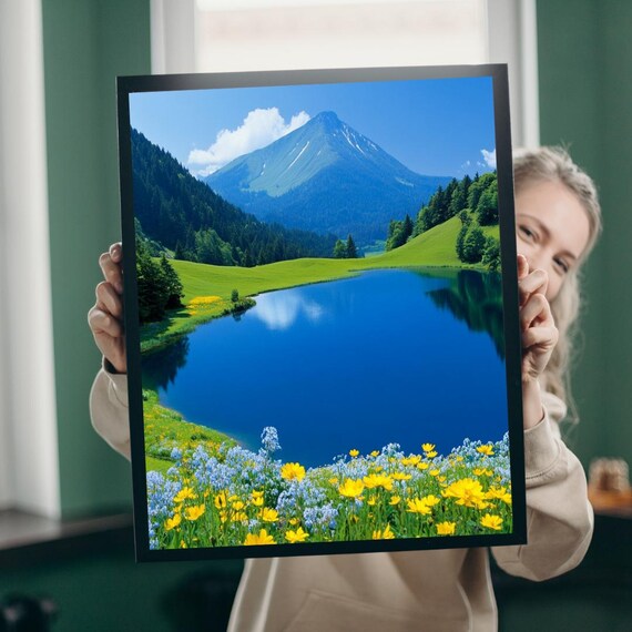 Serene Alpine Lake Mountain Meadow Wildflower Landscape Art Print