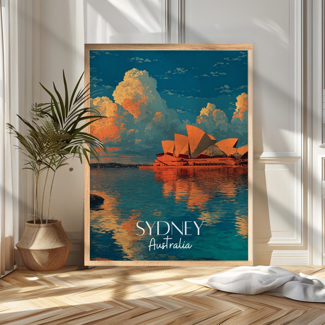 Sydney Opera House Harbour Sunset Australia Vintage Travel Poster