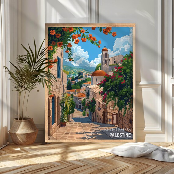 Bethlehem Palestine Old Town Stone Street Church Travel Poster