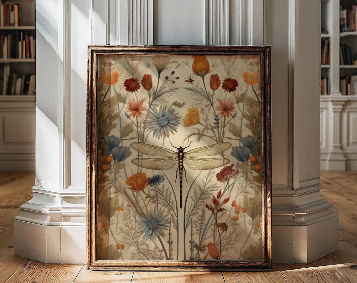 Dragonfly William Morris Decor Floral Art Print