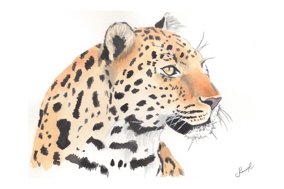 Original Leopard Watercolor Painting Wall Art Animal