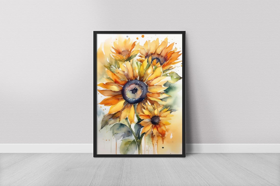 Sunflowers Bouquet Watercolor Golden Yellow Botanical Art Print
