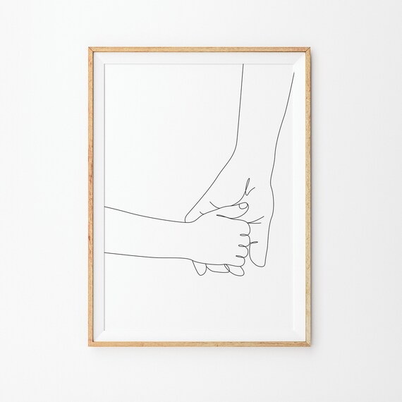 Mother And Child Holding Hands Print Line Art Prints Line Art Minimal Holding Hands Poster Black White Art Hand Drawing