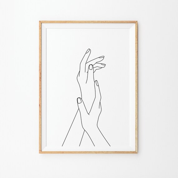 Holding Hands Print Line Art Poster Line Art Minimal Hands Poster Black White Art Line Print Sketch Hand Drawing