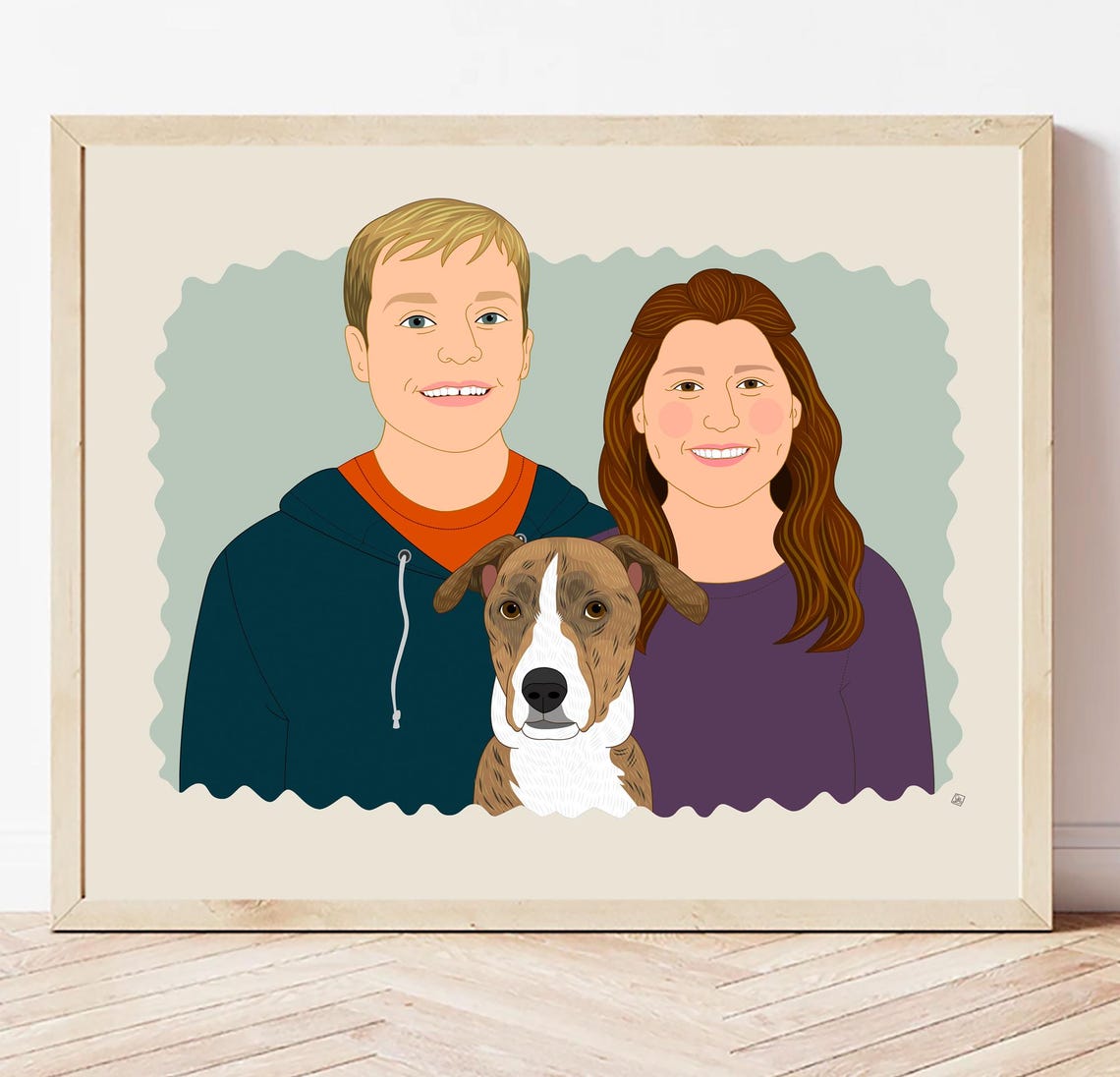 Personalized Family of Four and Dog Custom Hand Drawn Portrait Poster - Image 5