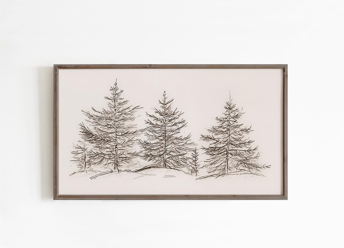 Minimalist Evergreen Pine Tree Winter Sketch Neutral Art Poster - Image 2