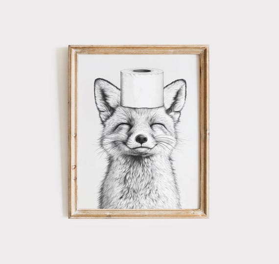 Arctic Fox Poster Animal Bathroom Poster White Fox Gift Arctic Fox Art Bathroom Wall Decor Poster Black And White Bathroom Print