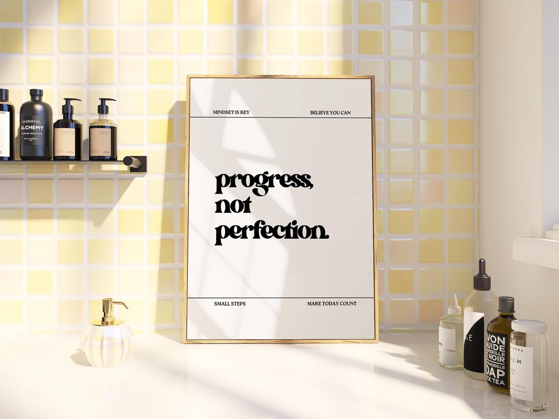 Progress Not Perfection Minimalist Motivational Quote Typography Poster - Image 2