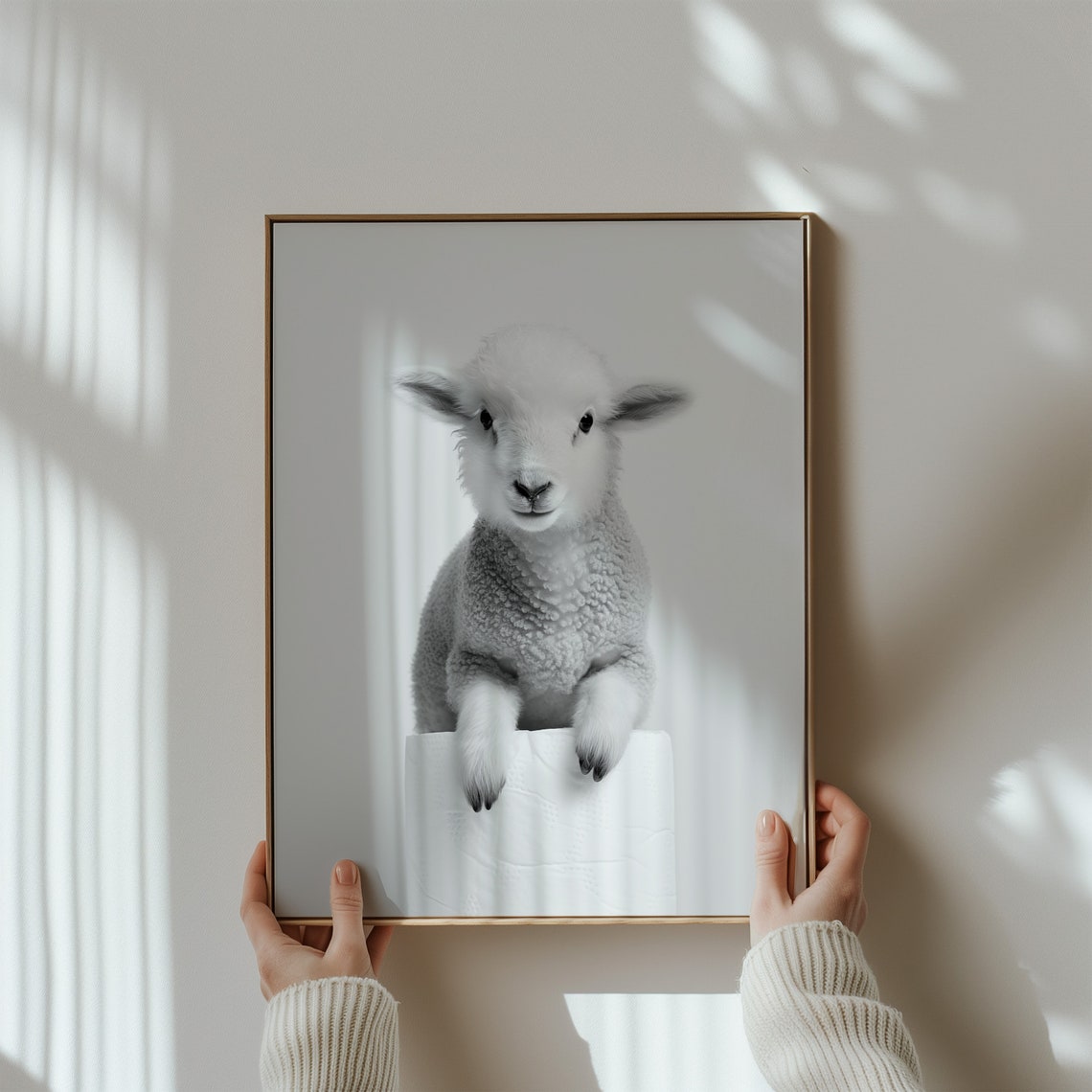 Black And White Lamb Toilet Paper Roll Funny Bathroom Poster - Image 3