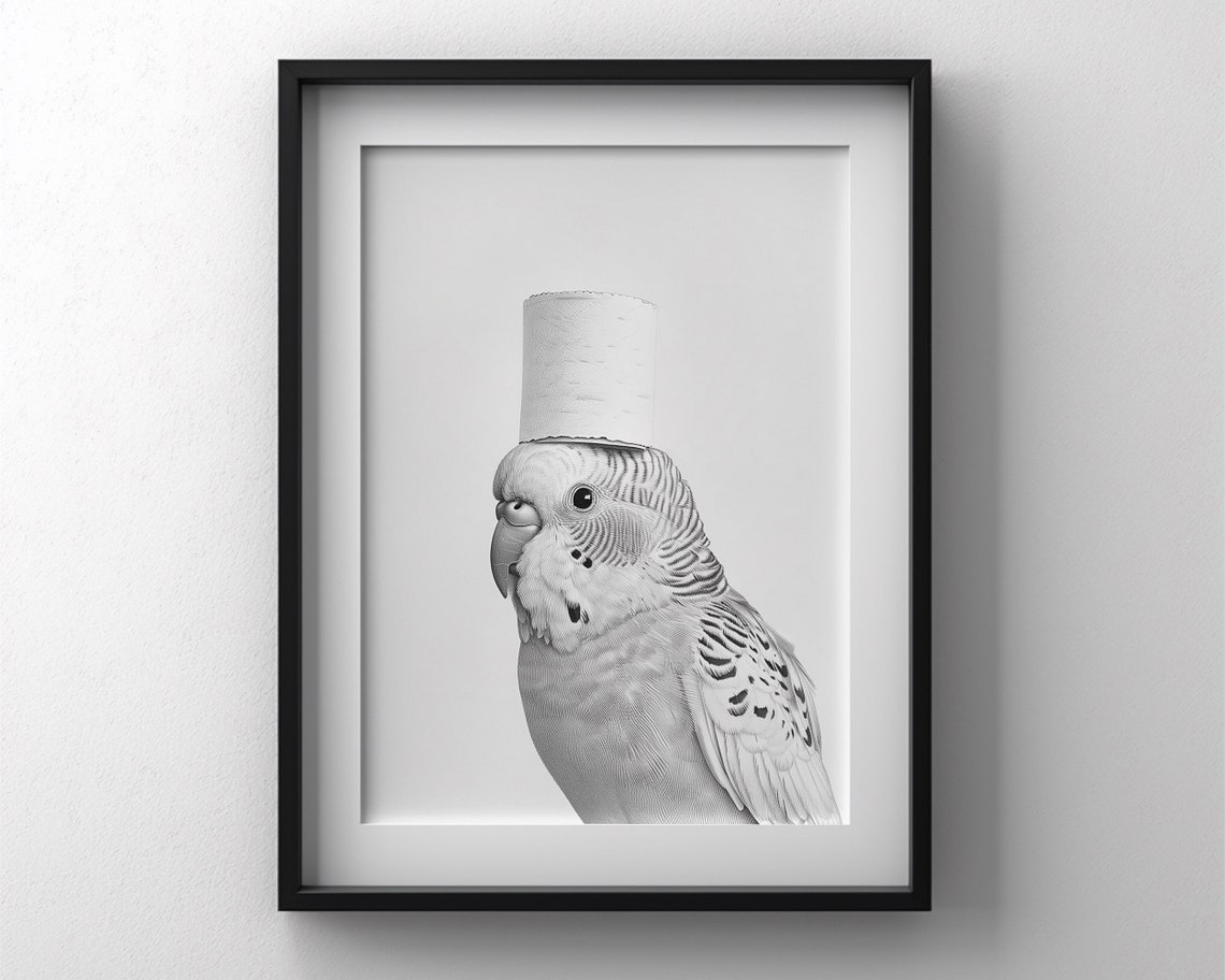 Budgie Parakeet Wearing Toilet Paper Hat Funny Bathroom Bird Poster - Image 3