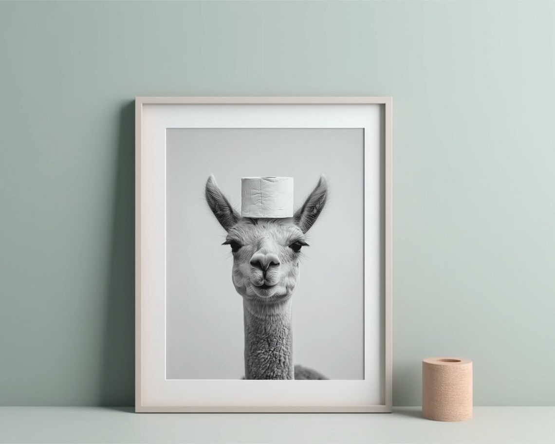 Vicuna Animal Bathroom Art Print, Black And White - Image 2