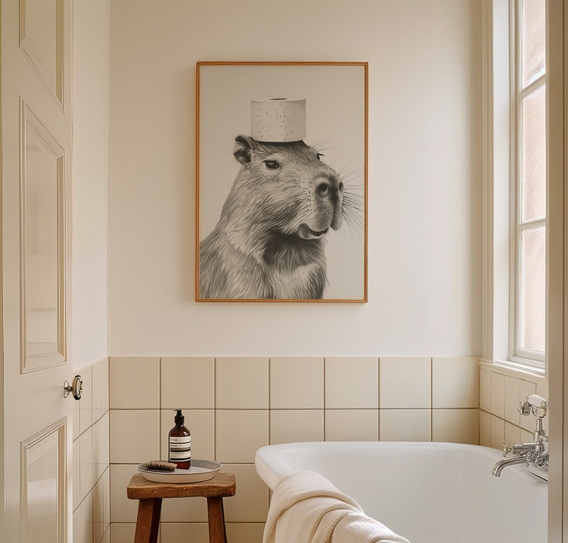 Capybara Bathroom Art Print, Black And White Decor - Image 2