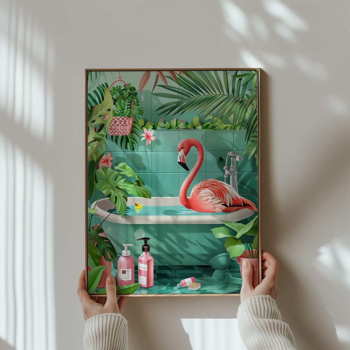 Flamingo Restroom Sign Animal Fun Bathroom Art Print