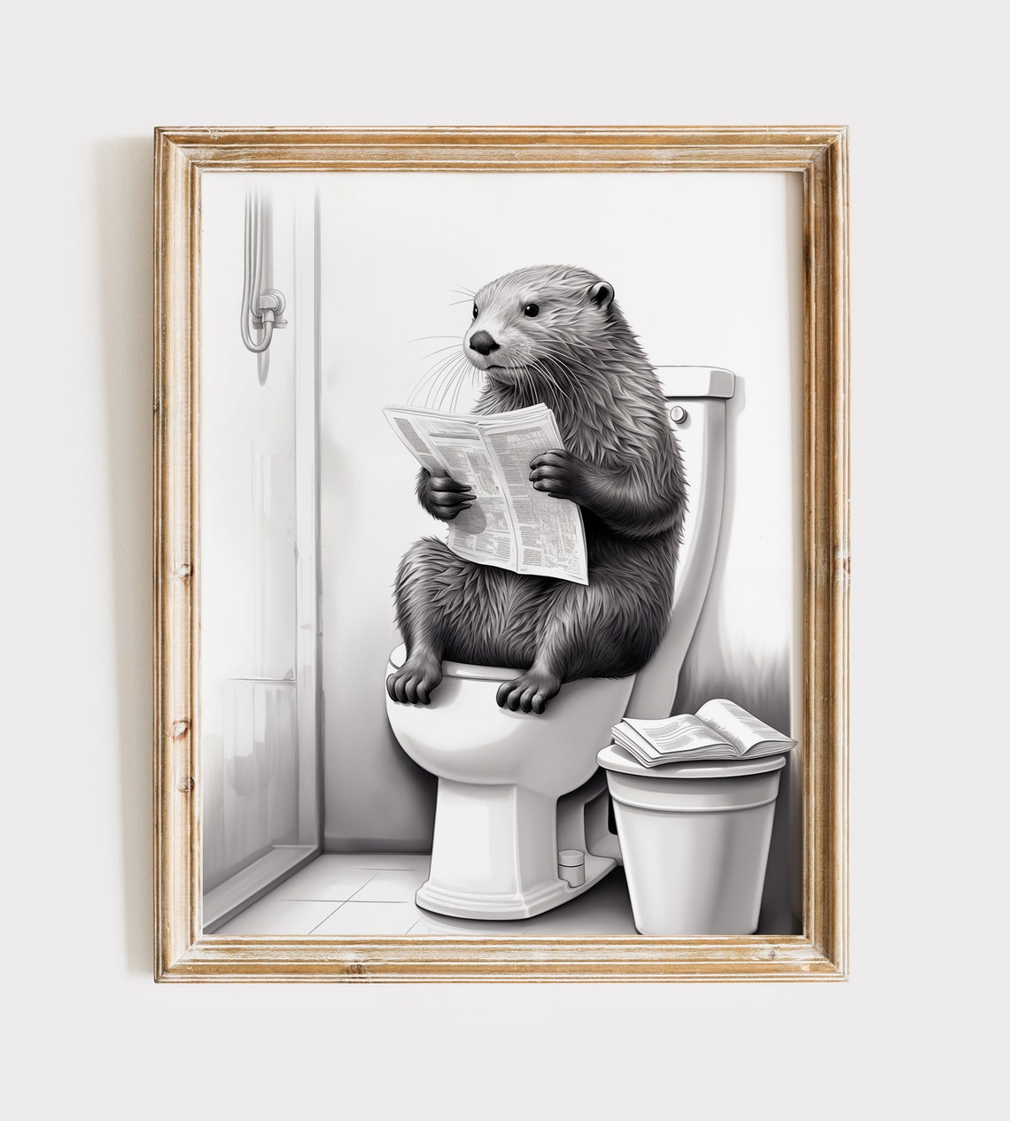 Funny Beaver Reading Newspaper On Toilet Bathroom Wall Poster - Image 2