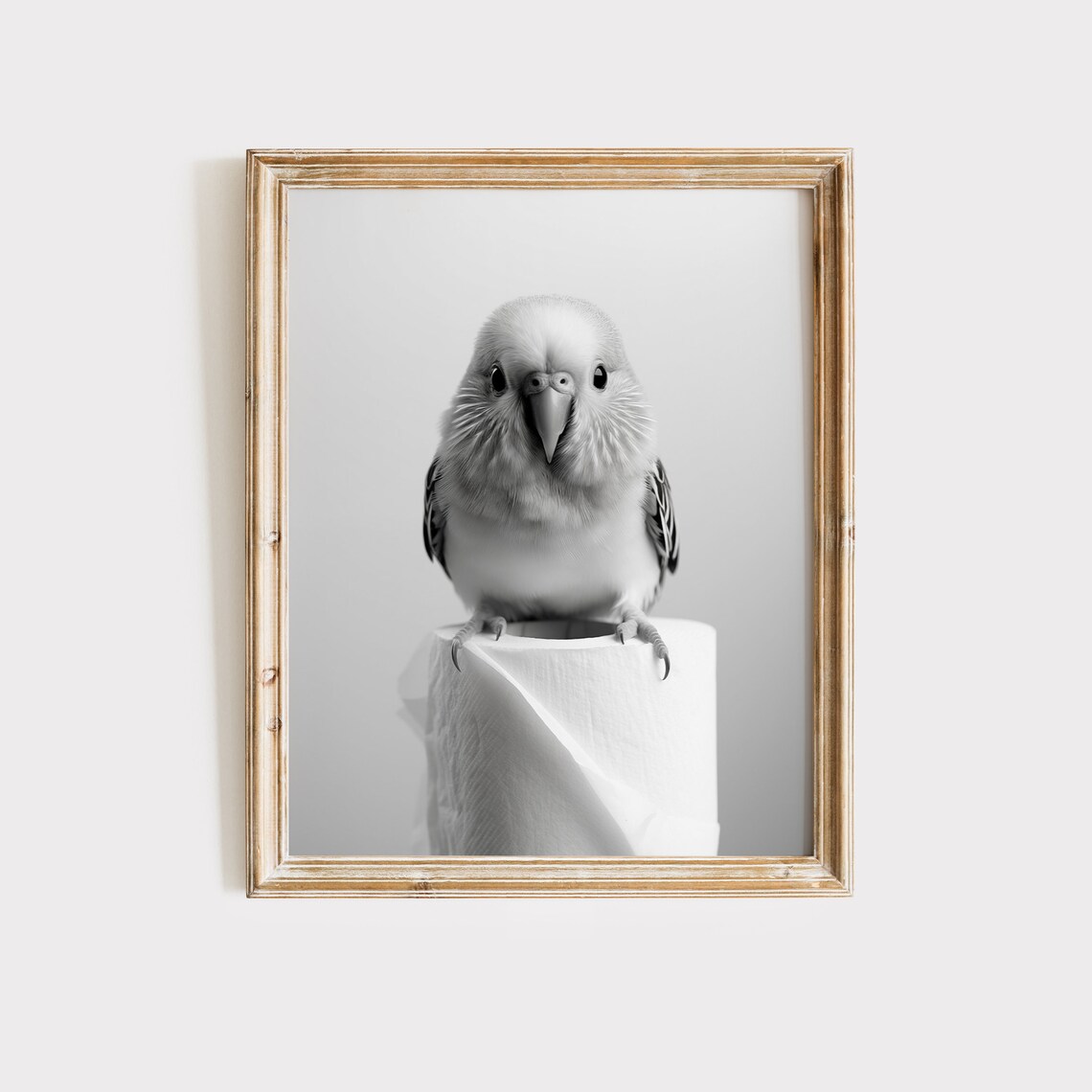 Budgie Bathroom Art Print, Black And White Decor