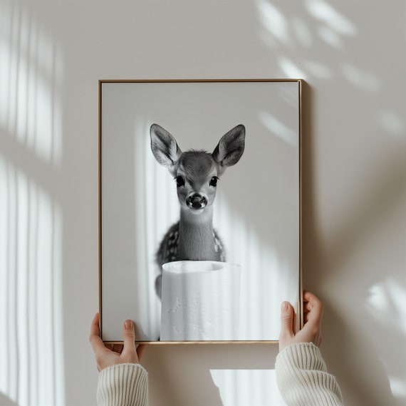 Deer Poster Animal Bathroom Poster Animal Wall Art Deer Gift Bathroom Wall Decor Black And White Bathroom Art Print