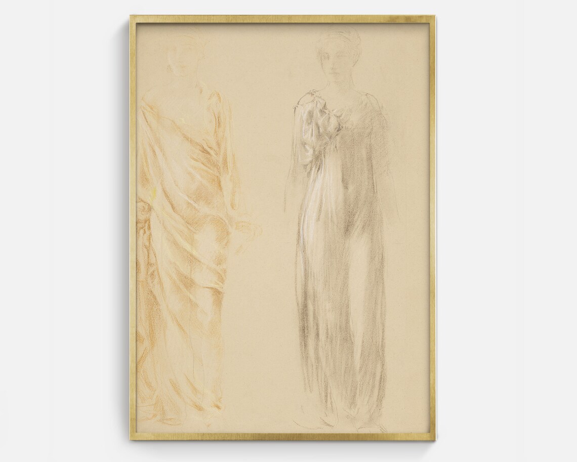 Drapery Study Vintage Sketch, Antique Figure Drawing