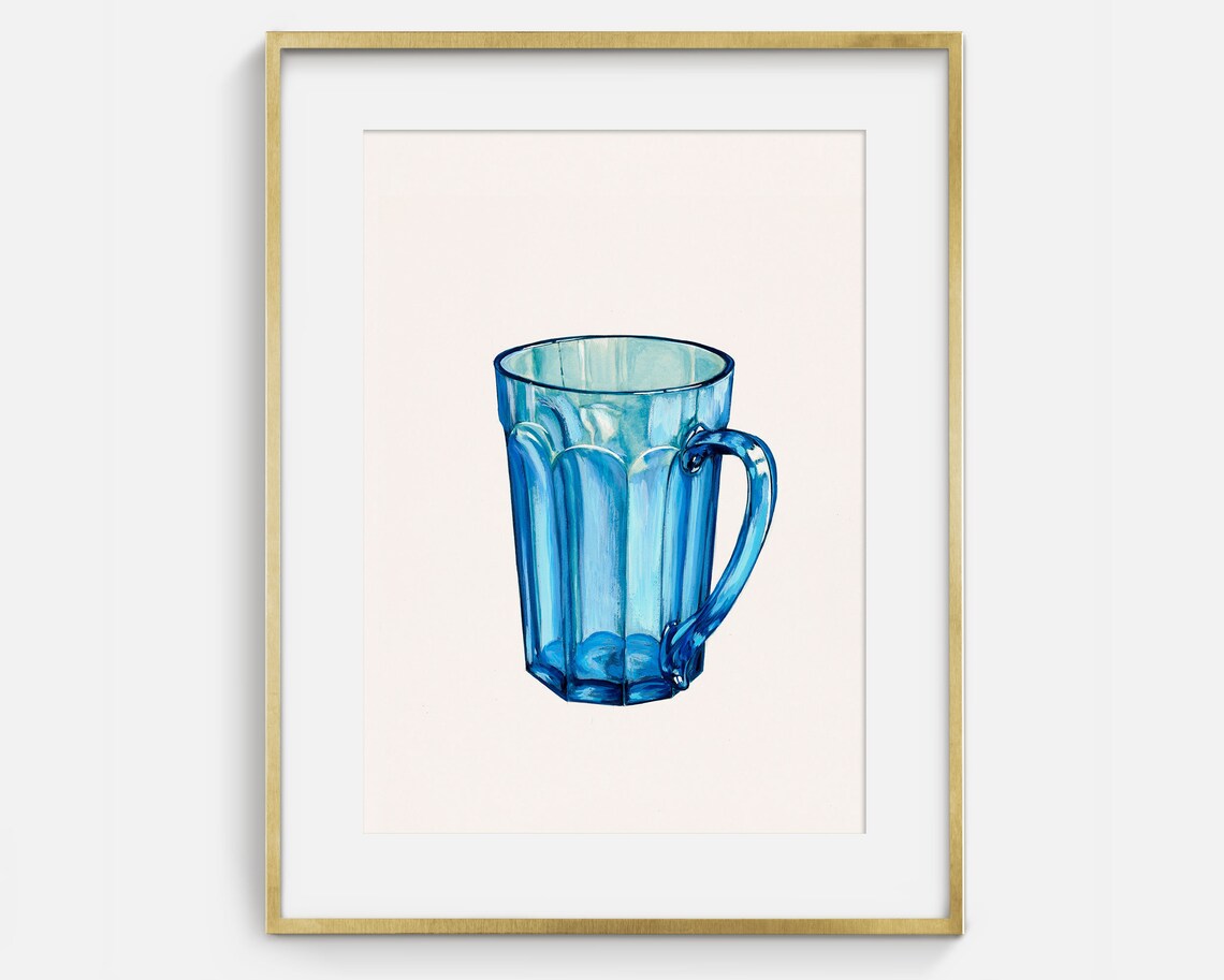 Vintage Blue Drinking Glass Sketch, Antique Art Print - Image 2