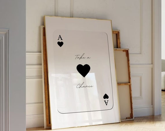 Take A Chance Ace Of Heart Wall Art Trendy Retro Y2k Decor Playing Card Poster Print Bar Cart