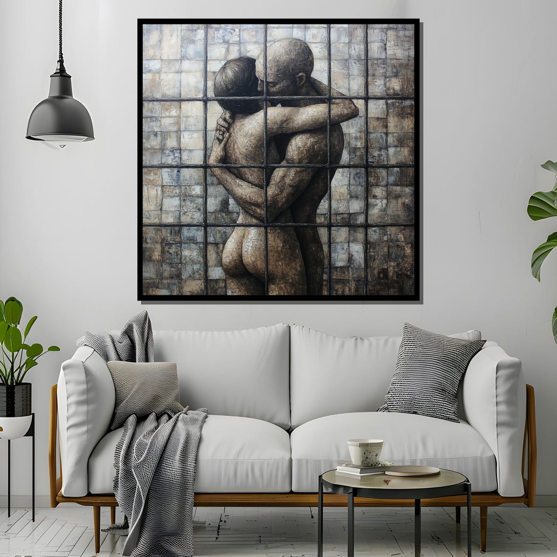 Emotive Nude Couple Embrace, Intimate Figurative Art - Image 2