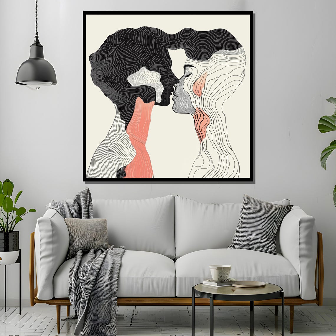 Minimal Line Art Of Couple Kissing, Romantic Gift - Image 2