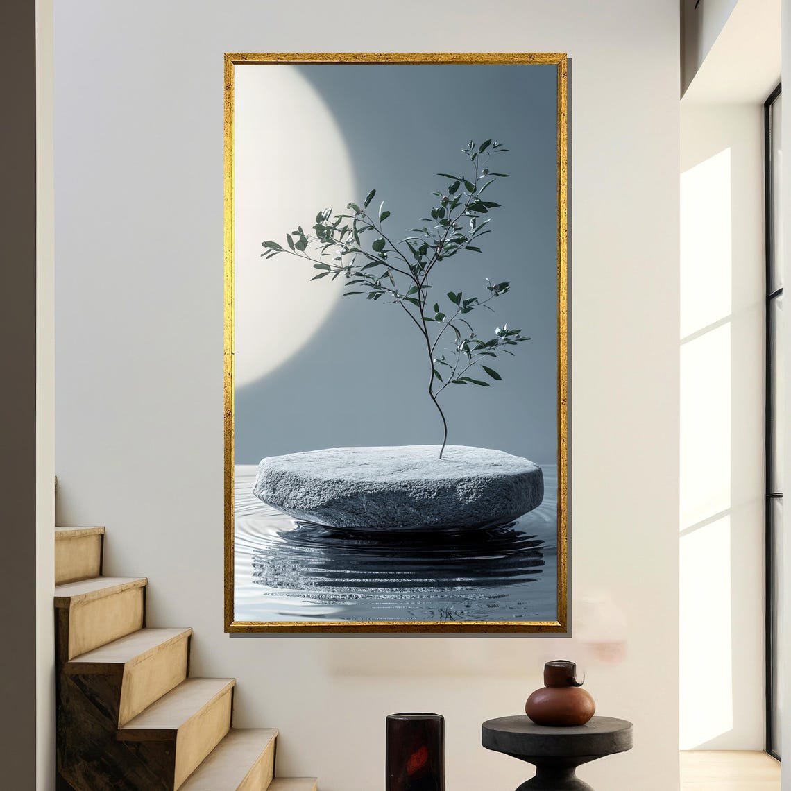 Minimalist Zen Plant On Stone, Tranquility Art Print