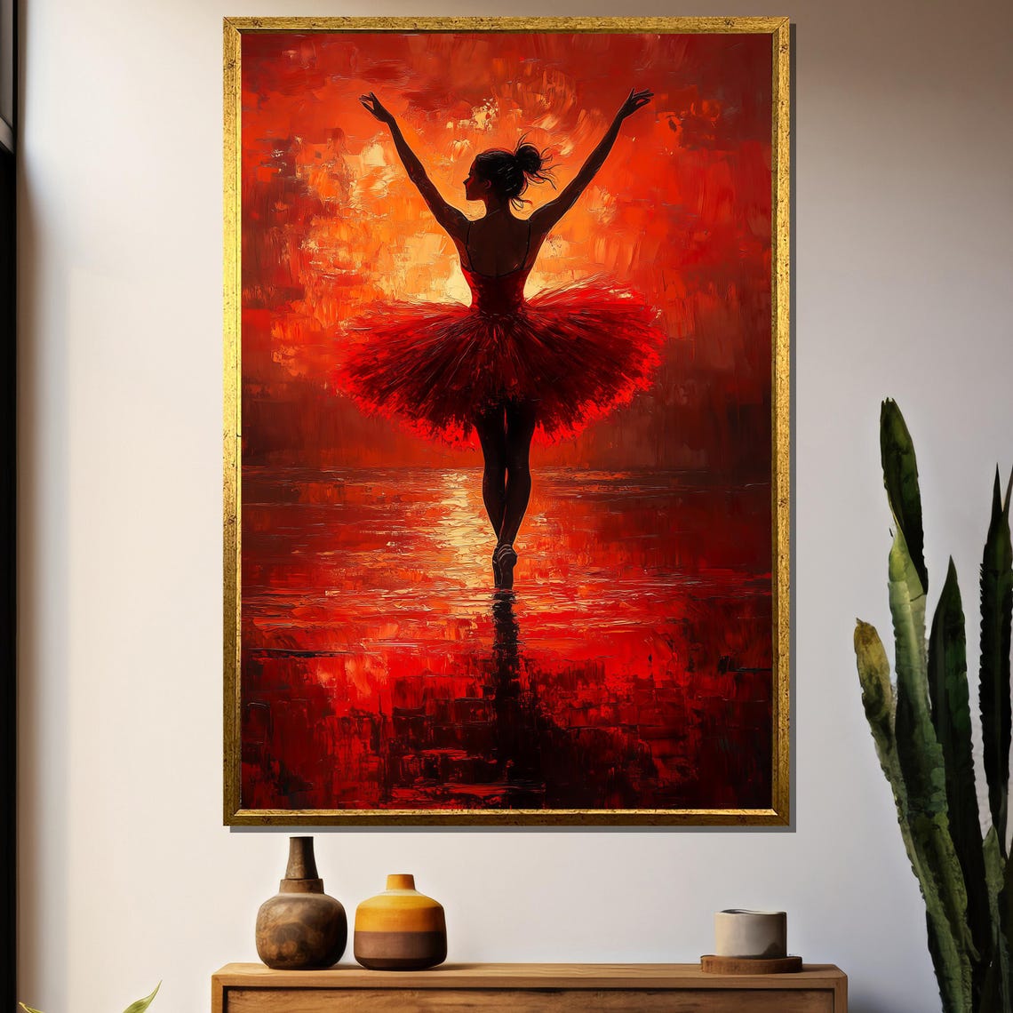 Red Ballet Dancer Silhouette, Elegant Ballerina Art Print