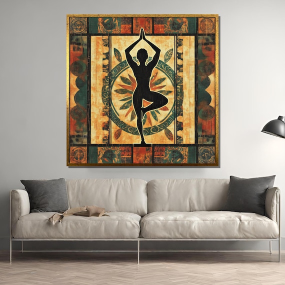 Vintage Yoga Tree Pose Poster, Zen Silhouette