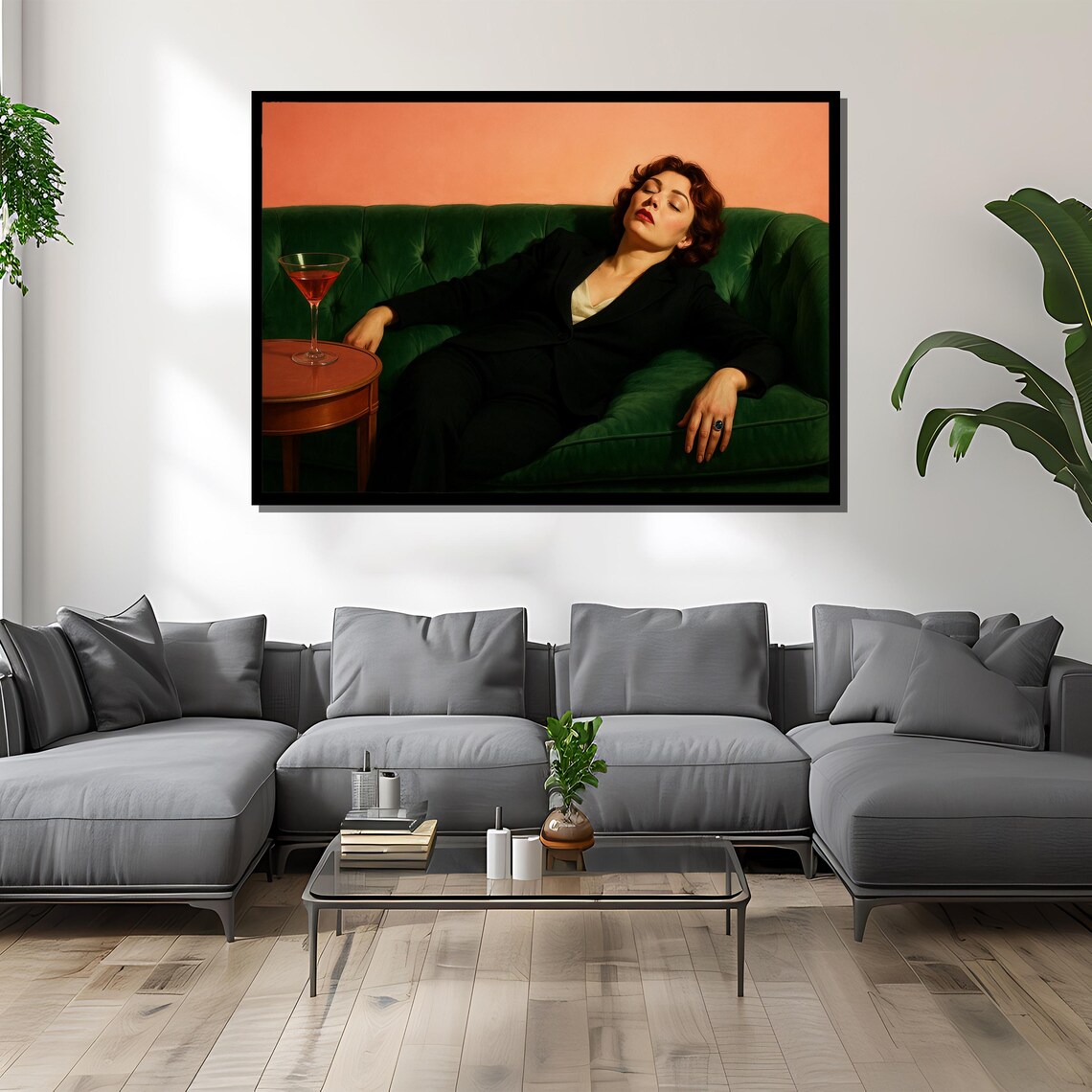 Red Haired Woman Lounges On Sofa, Noir Elegance - Image 2