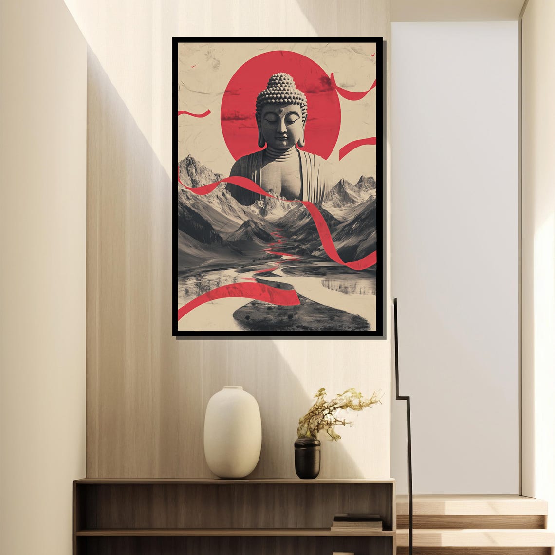 Majestic Buddha Statue, Zen Minimalist Landscape - Image 2