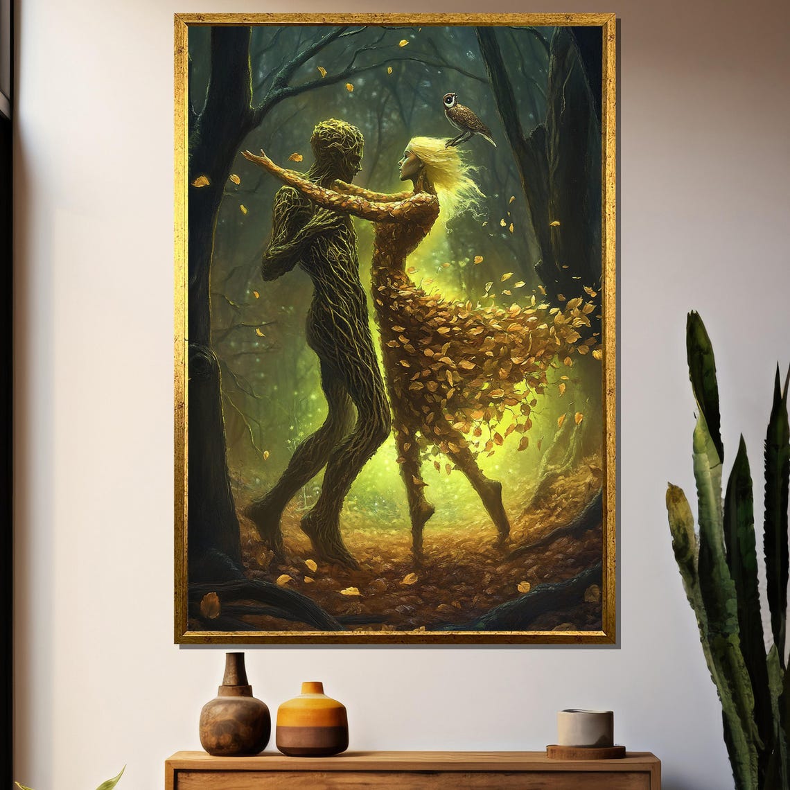 Surreal Tree Couple Art Print, Romantic Forest Dance