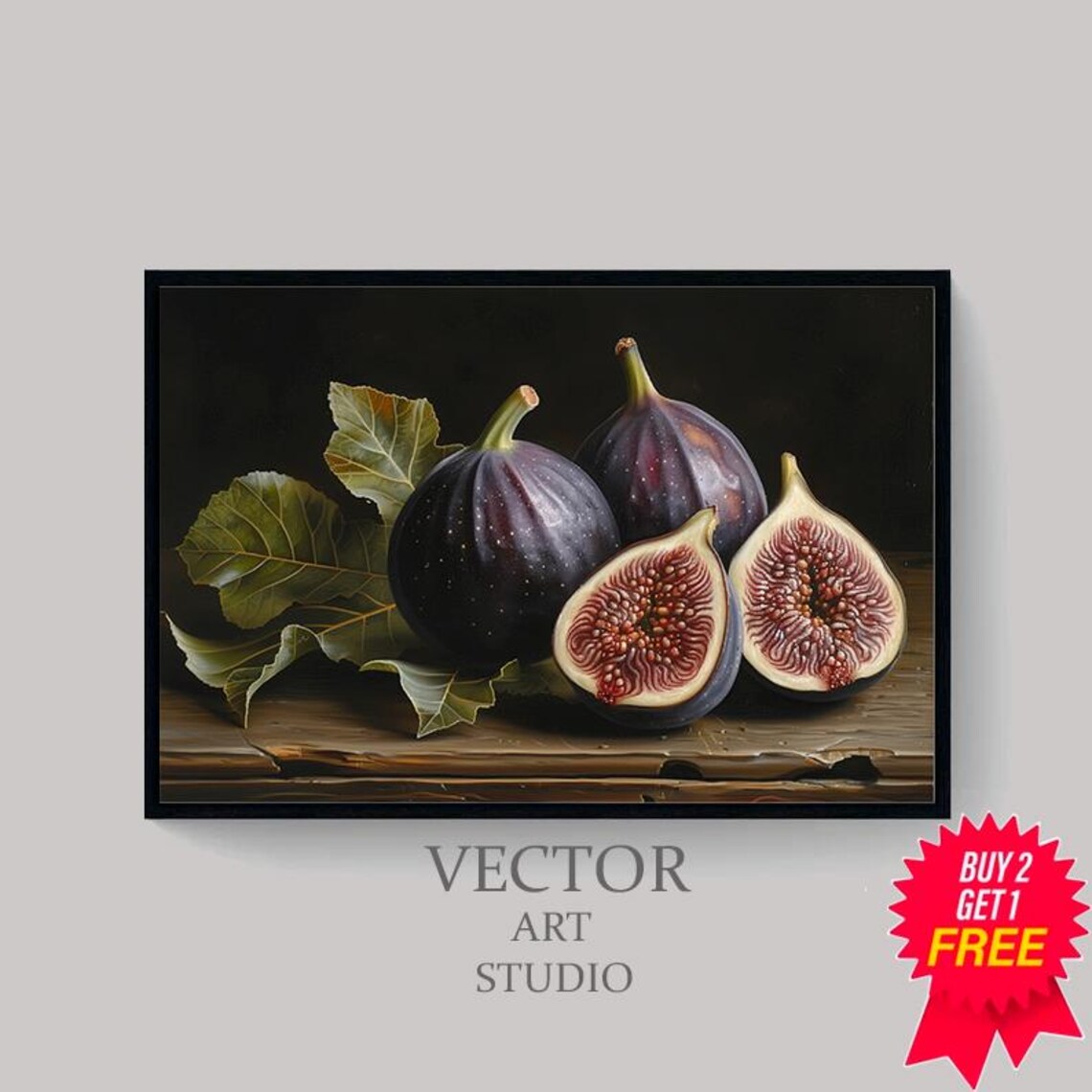 Moody Figs Painting Art Vintage Fruit Still Life Fall Artwork - Image 4